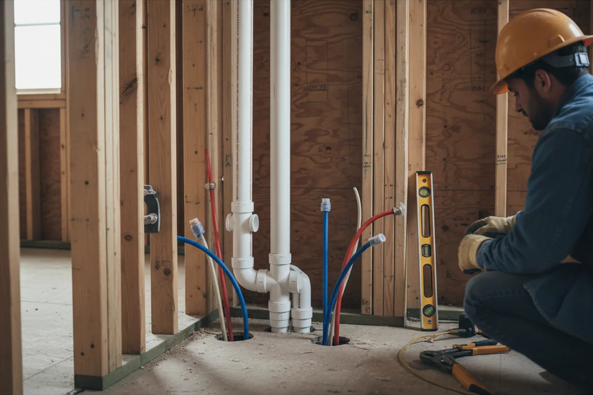 Drain and supply rough-in during Drain Cleaning in Mapleville
